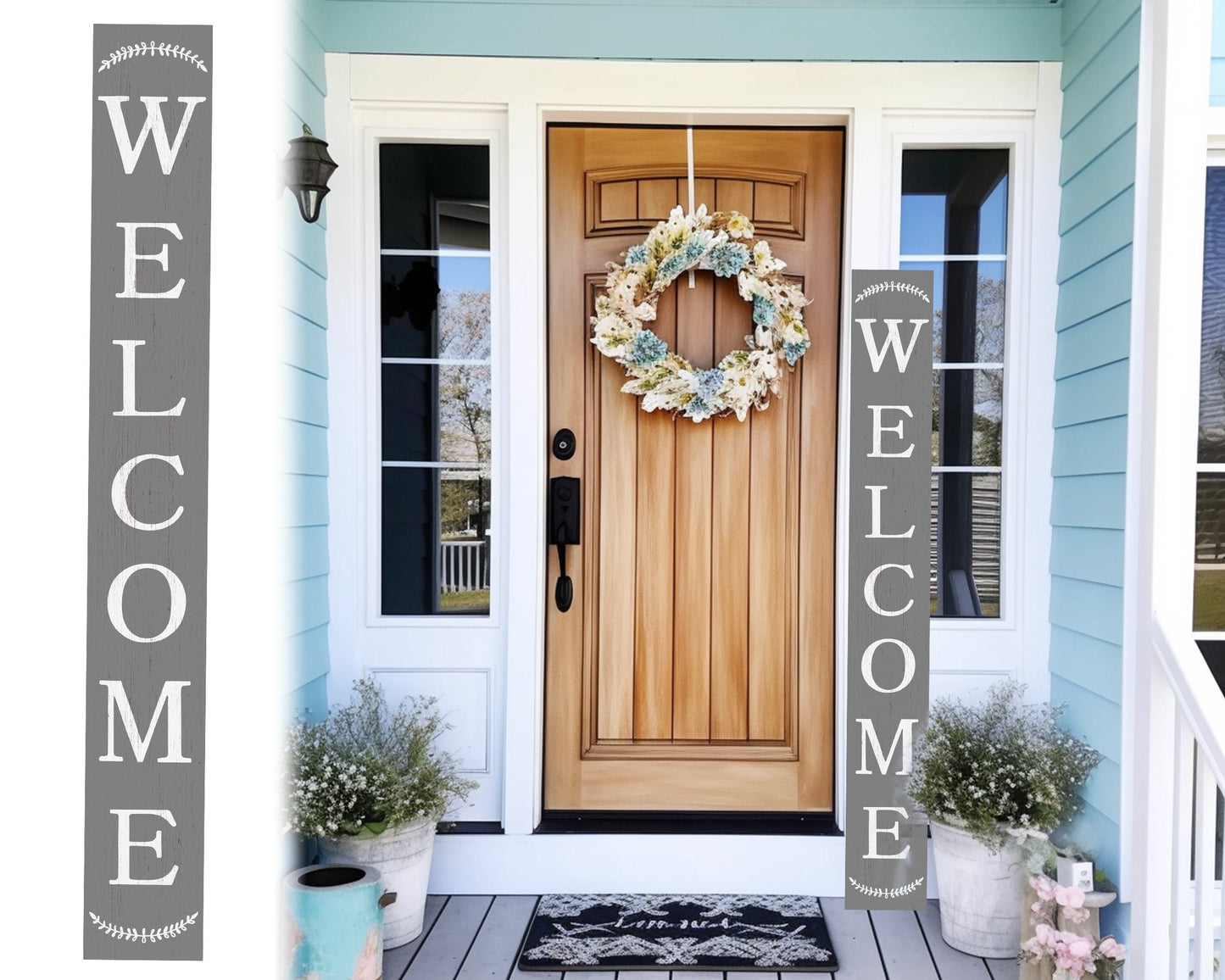 72in Gray Outdoor Welcome Sign | Rustic Sign | Front Door, Entryway Decor | Foldable, Portable | UV Protected & Sealed