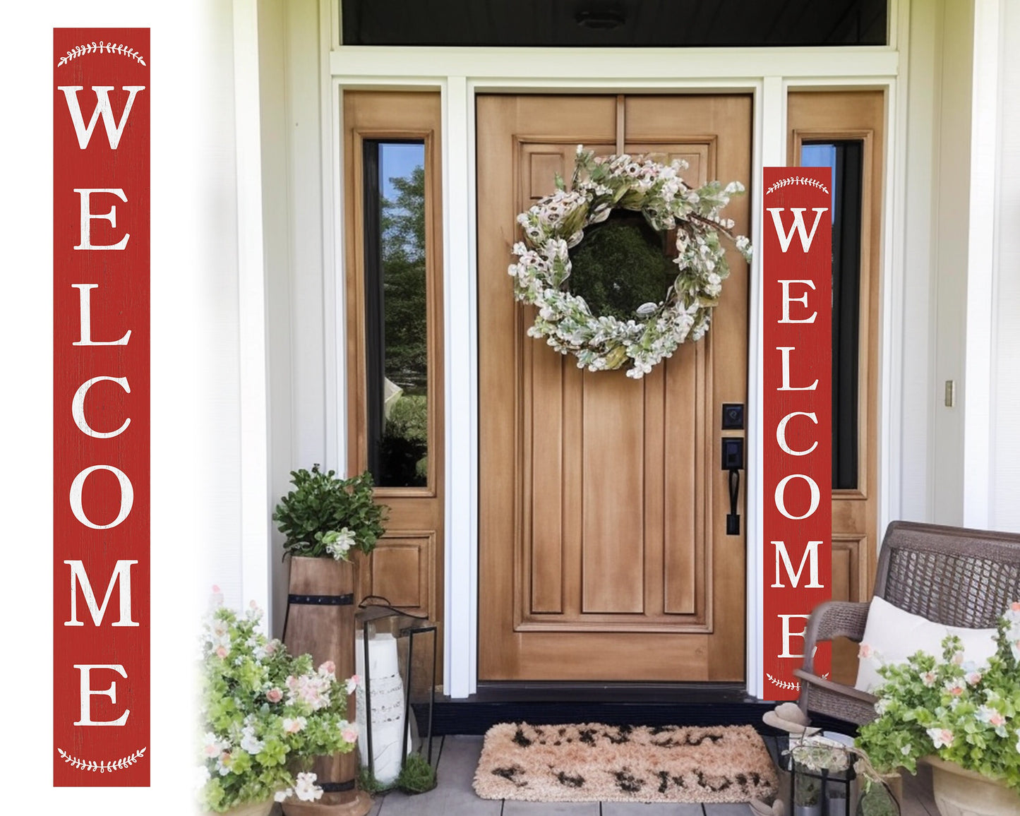 72in Red Outdoor Welcome Sign | Rustic Sign | Front Door, Entryway Decor | Foldable, Portable | UV Protected & Sealed