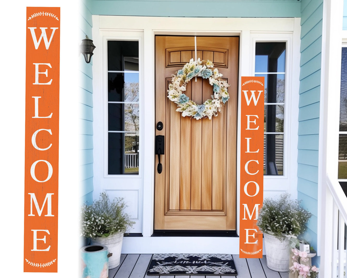 72in Orange Outdoor Welcome Sign | Rustic Sign | Front Door, Entryway Decor | Foldable, Portable | UV Protected & Sealed