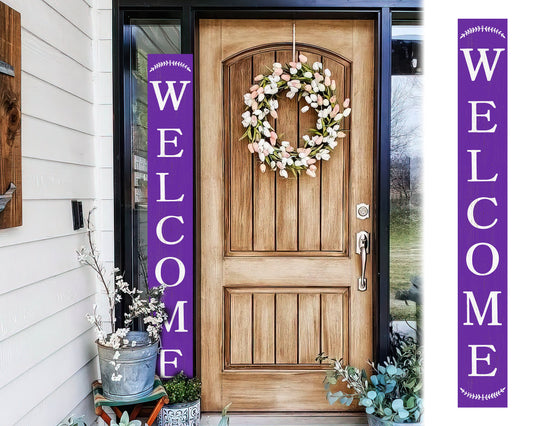 72in Violet Outdoor Welcome Sign | Rustic Sign | Front Door, Entryway Decor | Foldable, Portable | UV Protected & Sealed