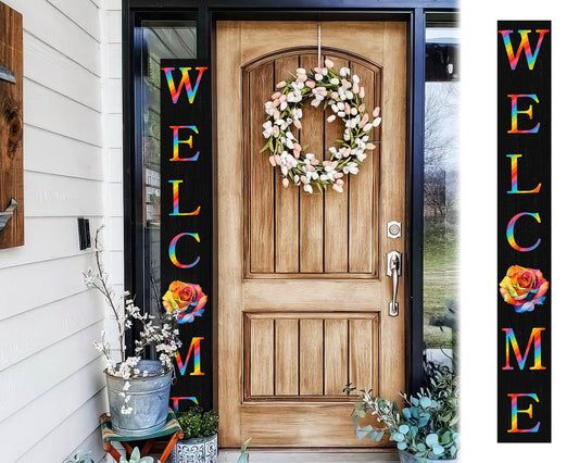 72-inch Pride LGBT Black Outdoor Welcome Sign | Rustic Front Door Sign | Foldable and Portable | UV Protected and Sealed