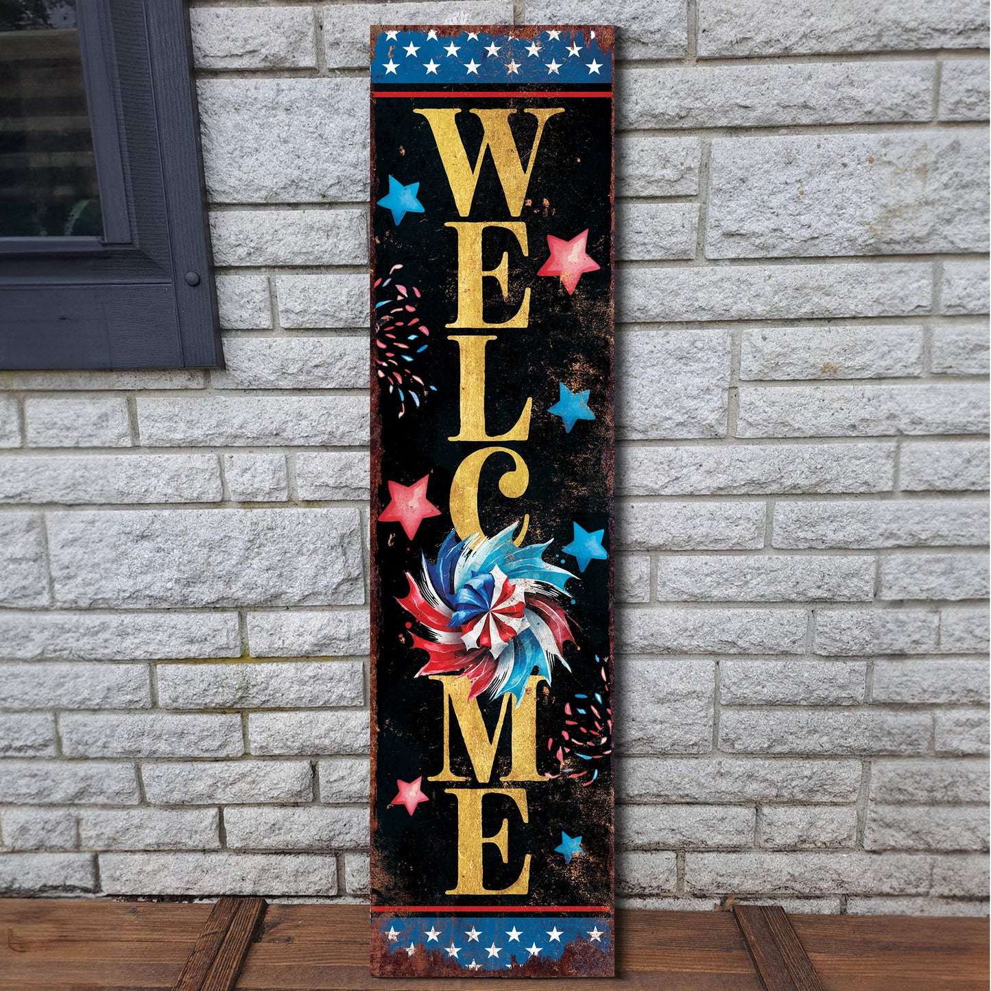 36in 4th of July Porch Sign - Rustic Farmhouse Decor - UV Protected, Reversible - Ideal for Door, Wall, Outdoor Entrywayï¼ Fireplace