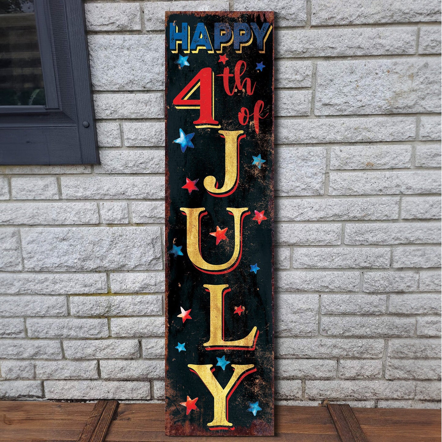 36in 4th of July Porch Sign - Rustic Farmhouse Decor - UV Protected, Reversible - Ideal for  Mantel ,  Outdoor Entryway, Wall, Door