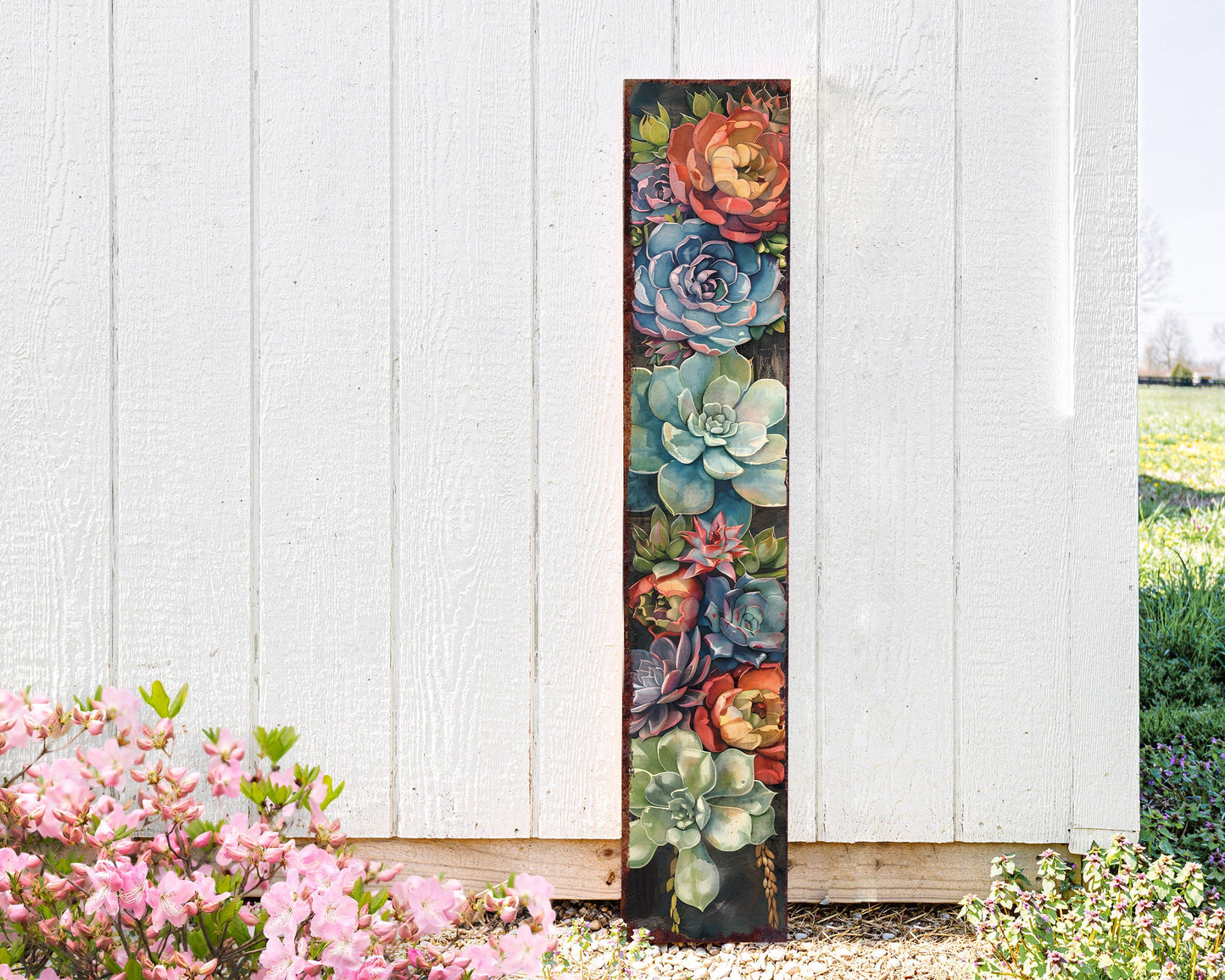 48-Inch Spring Porch Sign with Succulent Design | Front Door Porch Decor, Rustic Farmhouse Outdoor Entryway Display Board