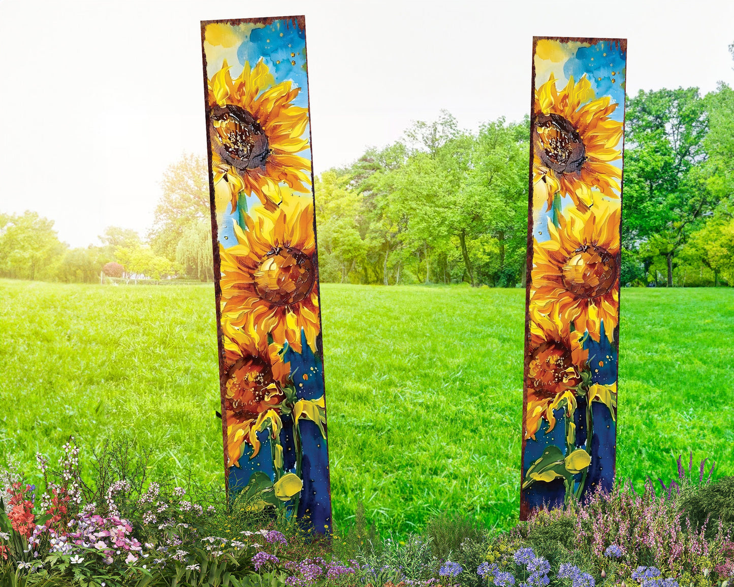 42in Summer Garden Stake - Oil Paint Style Sunflower Decor - Ideal for Outdoor, Yard, and Garden Decorations