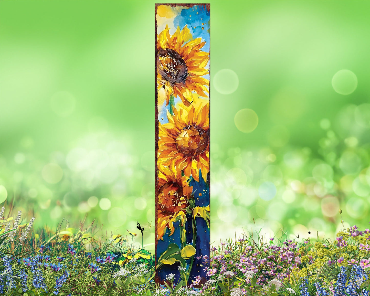 42in Summer Garden Stake - Oil Paint Style Sunflower Decor - Ideal for Outdoor, Yard, and Garden Decorations