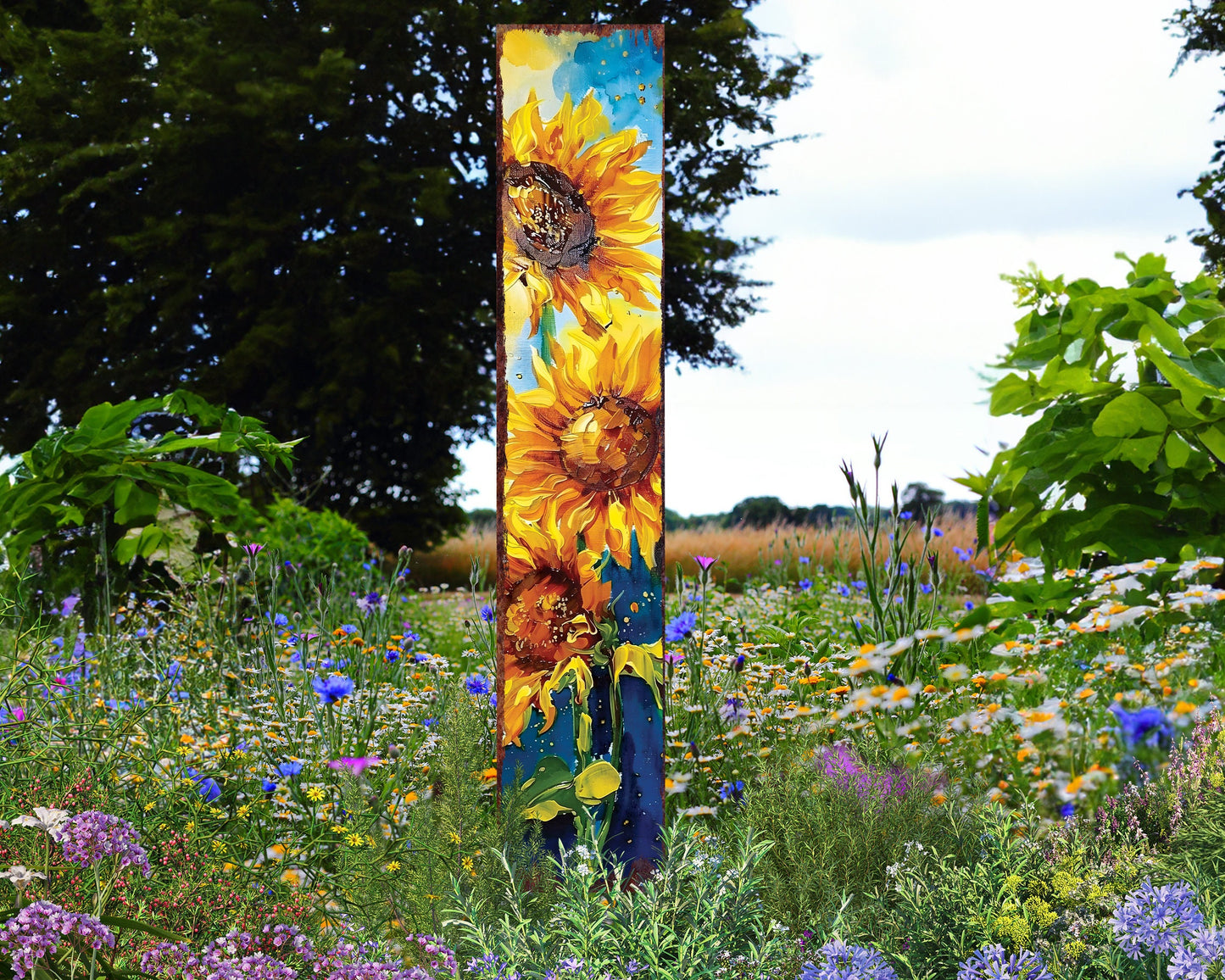 42in Summer Garden Stake - Oil Paint Style Sunflower Decor - Ideal for Outdoor, Yard, and Garden Decorations