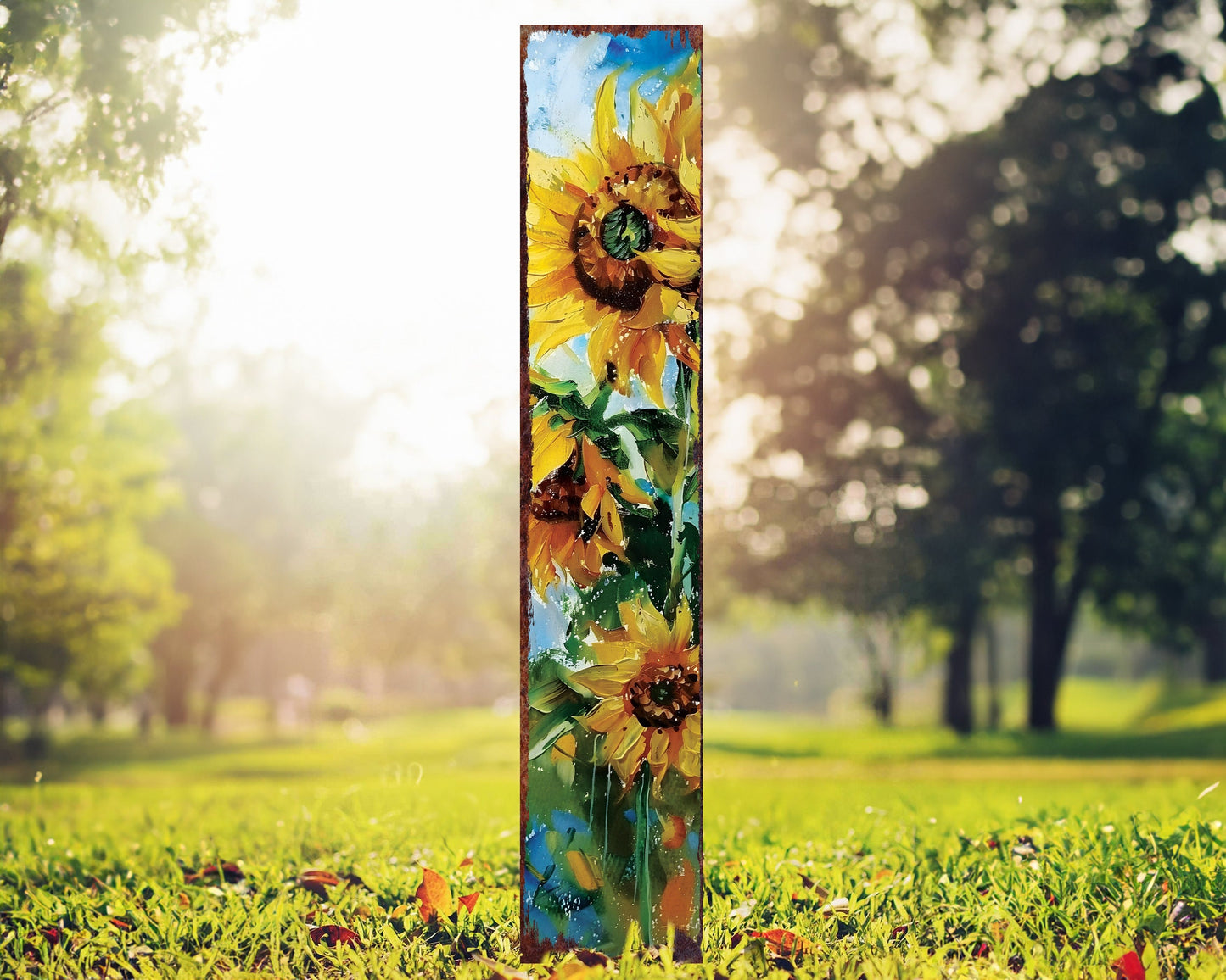 42in Summer Garden Stake - Oil Paint Style Sunflower Decor - Ideal for Outdoor, Yard, and Garden Decor