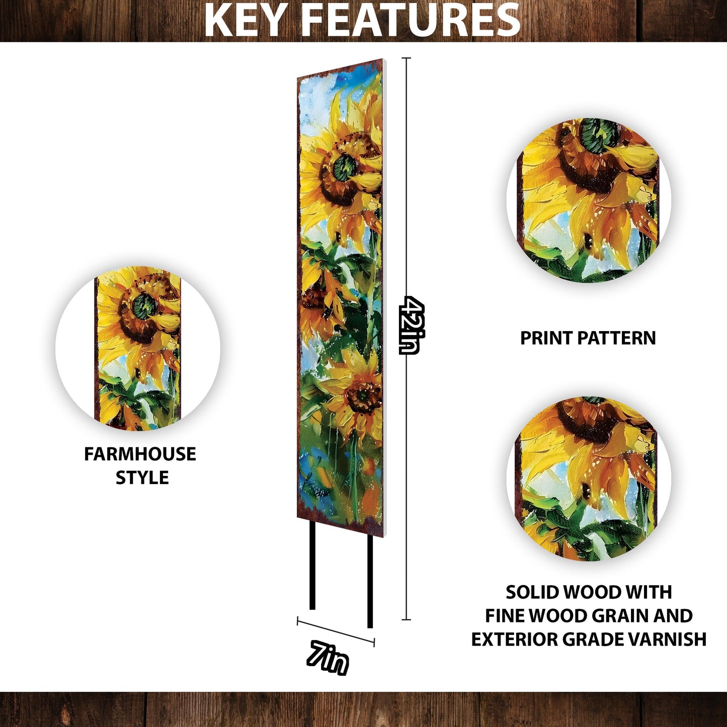 42in Summer Garden Stake - Oil Paint Style Sunflower Decor - Ideal for Outdoor, Yard, and Garden Decor