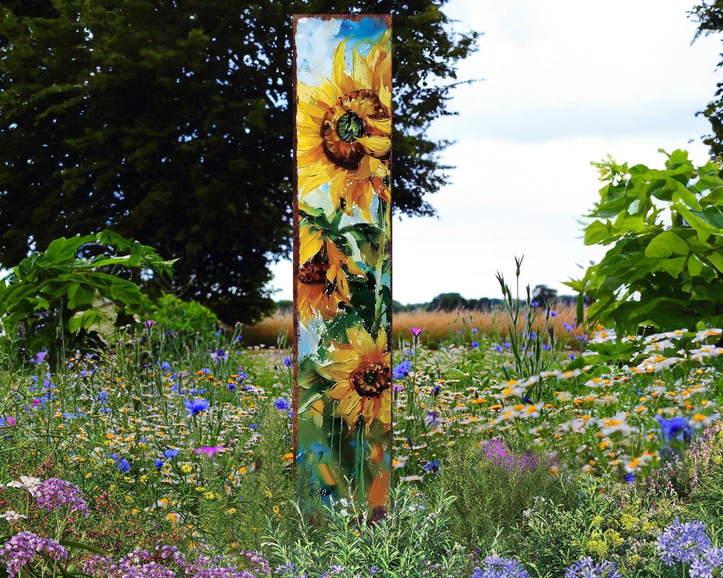 42in Summer Garden Stake - Oil Paint Style Sunflower Decor - Ideal for Outdoor, Yard, and Garden Decor