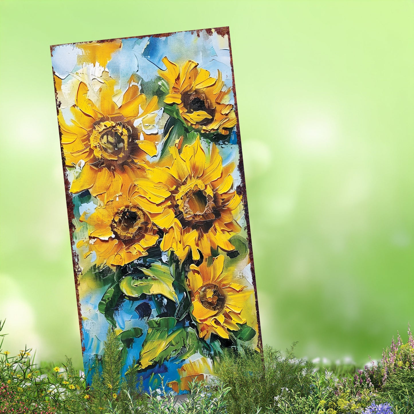 30in Summer Garden Stake - Oil Paint Style Sunflower Decor - Made in USA - Ideal for Outdoor, Yard, and Garden Decorations