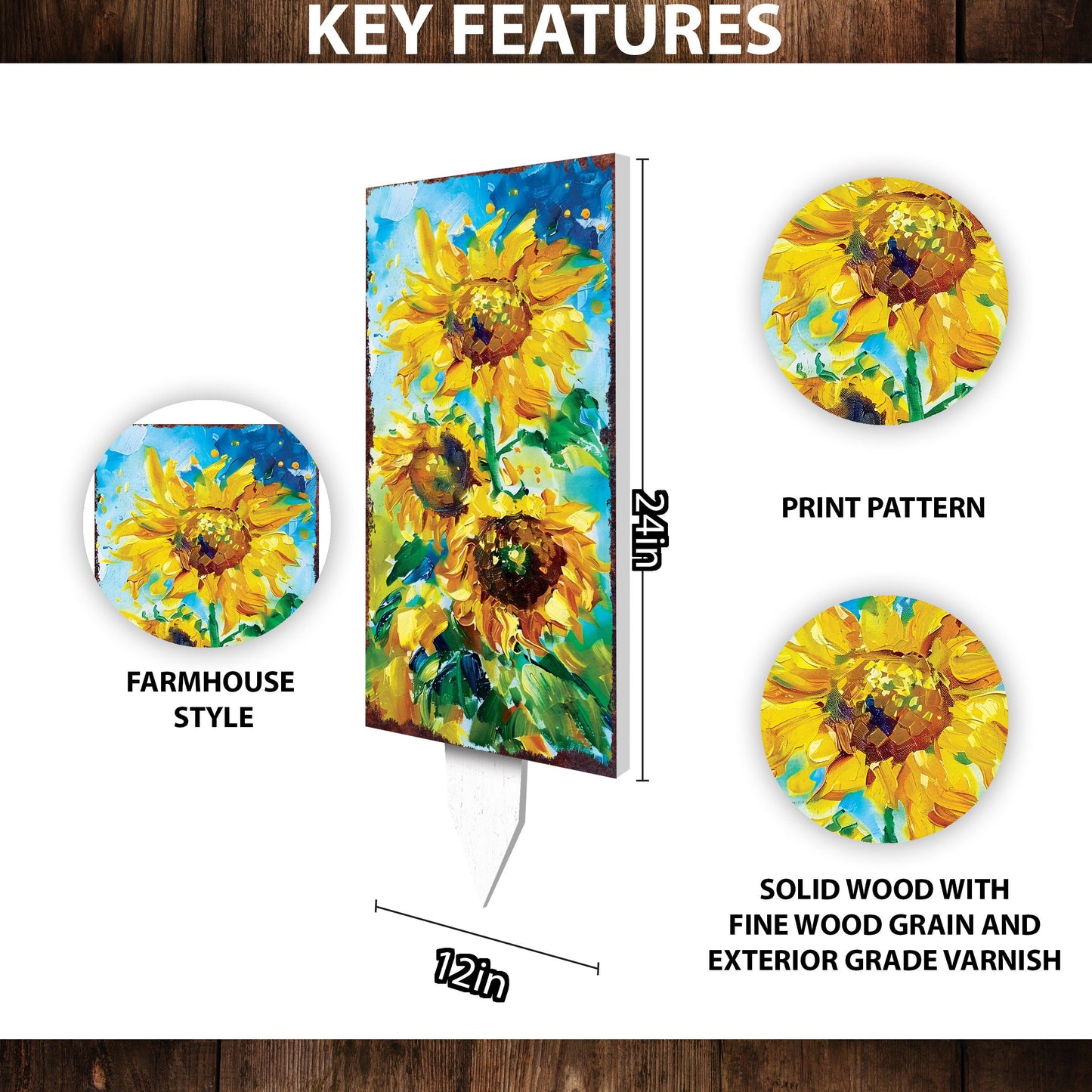 Beautiful 30in Summer Garden Stake | Oil Paint Style Sunflower Decor | Great for Outdoor Decor, Yard Art, and Garden Decorations