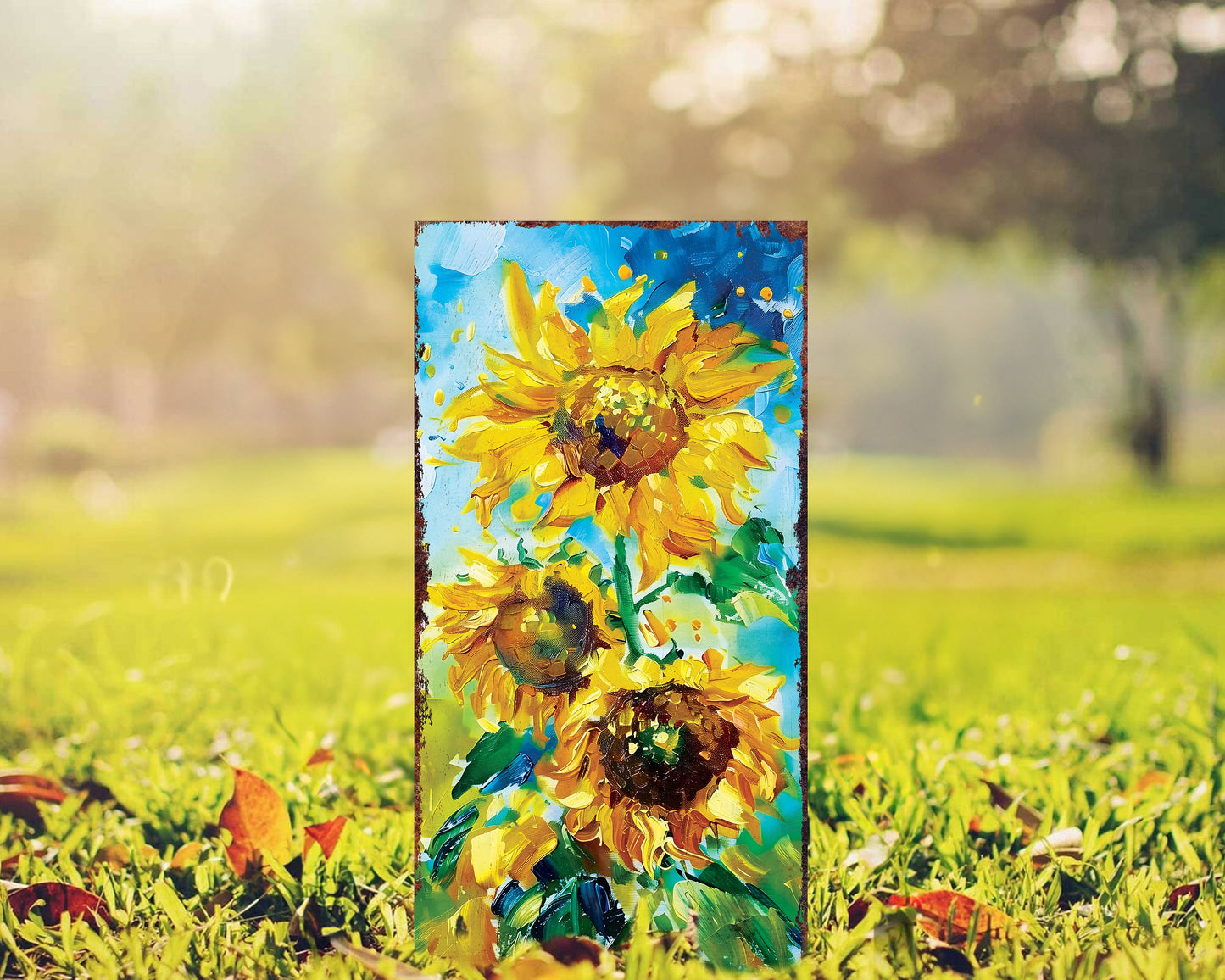 Beautiful 30in Summer Garden Stake | Oil Paint Style Sunflower Decor | Great for Outdoor Decor, Yard Art, and Garden Decorations