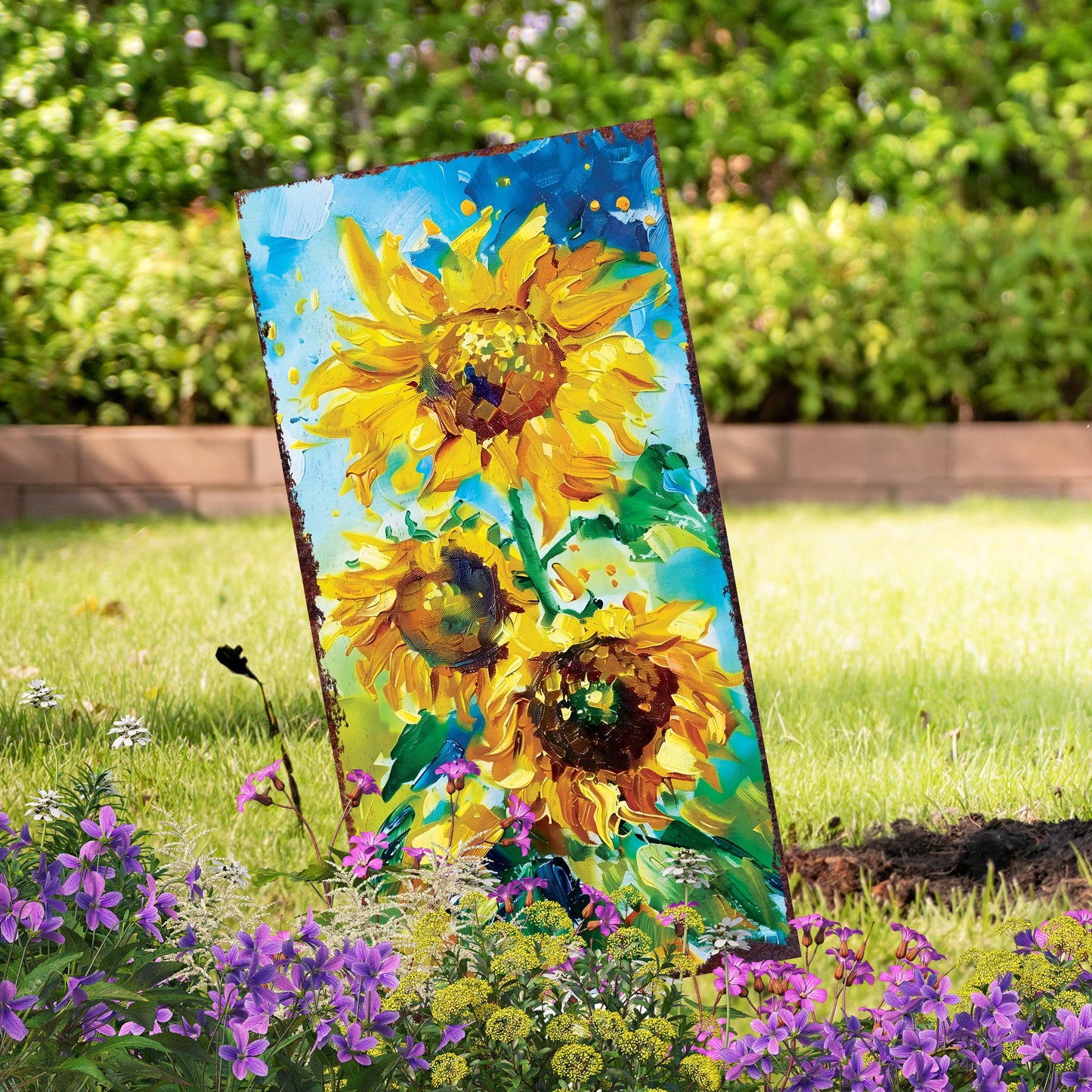 Beautiful 30in Summer Garden Stake | Oil Paint Style Sunflower Decor | Great for Outdoor Decor, Yard Art, and Garden Decorations