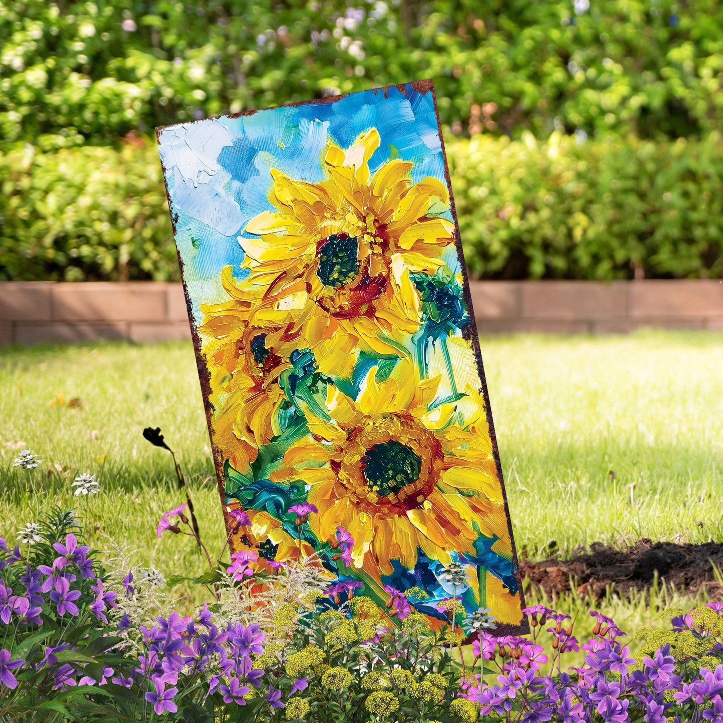 30in Summer Garden Stake - Oil Paint Style Sunflower Decor | Great for Outdoor Decor, Yard Art, and Garden Decoration