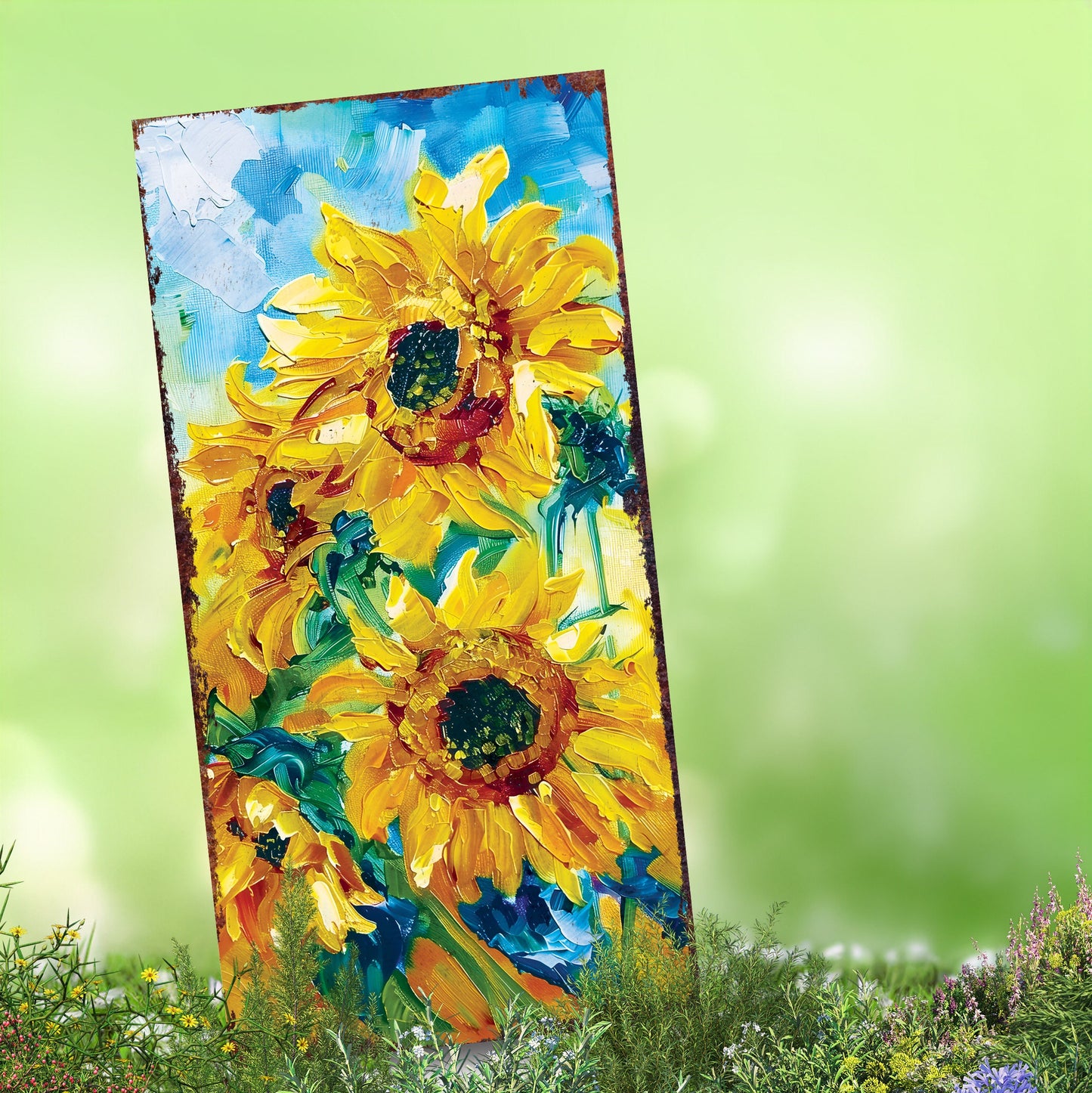 30in Summer Garden Stake - Oil Paint Style Sunflower Decor | Great for Outdoor Decor, Yard Art, and Garden Decoration