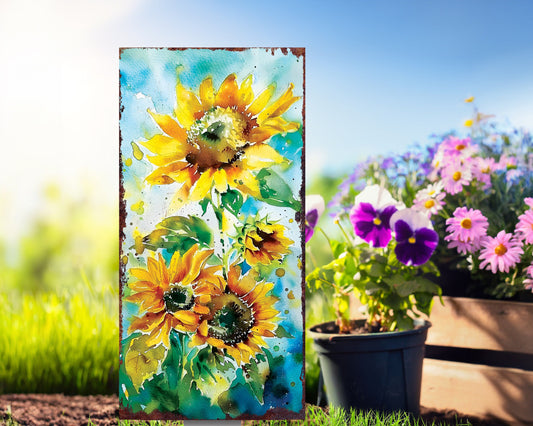 30in Summer Garden Stake - Watercolor Style Sunflower Decor - Made in USA - Ideal for Outdoor, Yard, and Garden Decorations