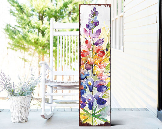 36in Spring Porch Sign | Watercolor Lupine Floral Decor | Ideal for Living Room | Entryway, Mantle, Porch, and Front Door