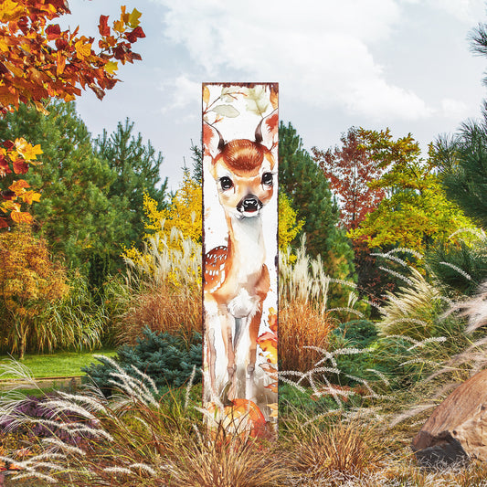 42in Fall Garden Stake - Watercolor Fall Baby Deer Decor | Ideal for Outdoor Decor | Yard Art and Garden Decorative