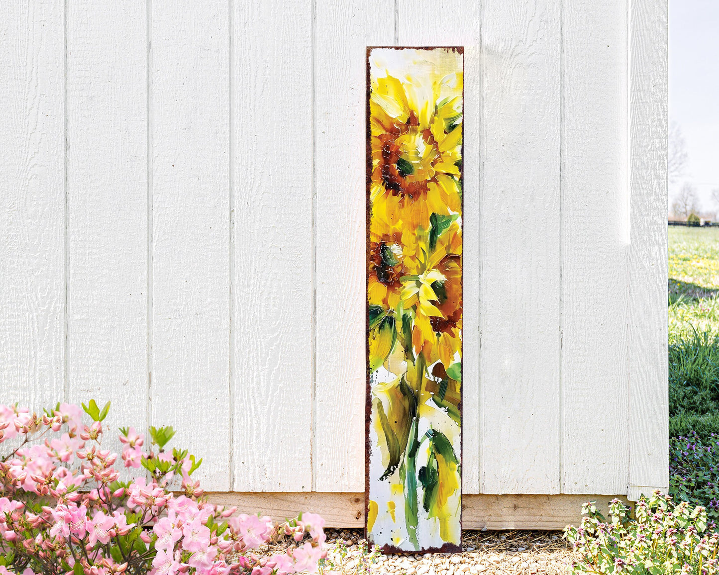 48-inch Summer Oil Sunflower Wooden Porch Sign | Rustic Farmhouse Decor for Door, Wall, Outdoor Entryway Decorative | UV Protected & Sealed