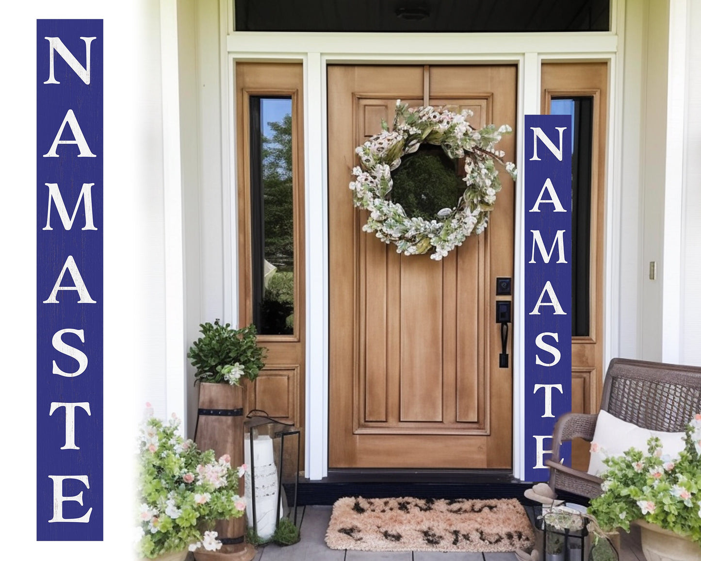 72in Blue Outdoor Namaste Sign - UV Protected, Sealed, Foldable, Portable - Ideal for Front Door and Entryway Decor