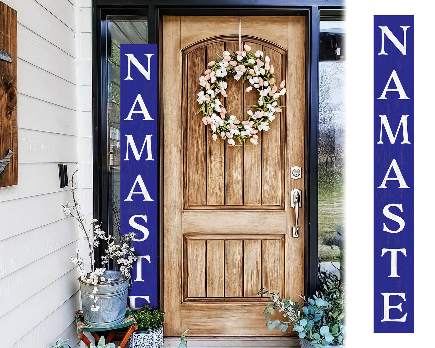 72in Blue Outdoor Namaste Sign - UV Protected, Sealed, Foldable, Portable - Ideal for Front Door and Entryway Decor