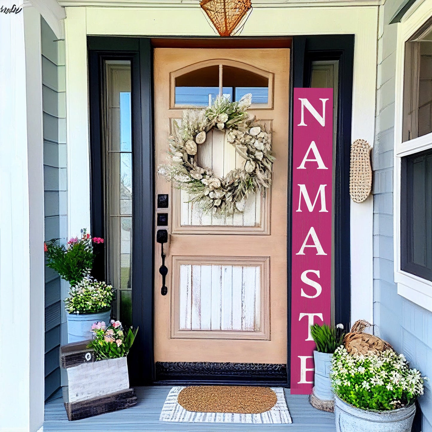 72in Purple Outdoor Namaste Sign - UV Protected, Sealed, Foldable, Portable - Ideal for Front Door and Entryway Decor