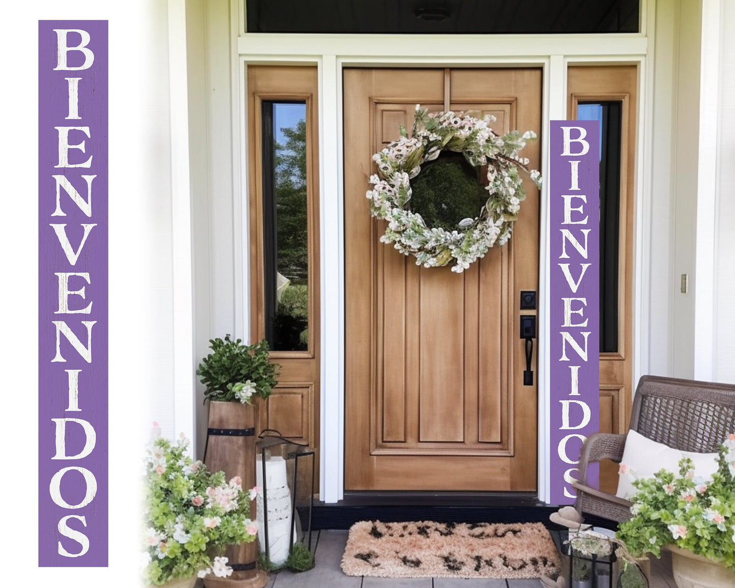 72in Purple Bienvenido Porch Sign - UV Protected, Sealed, Foldable, Portable - Perfect for Front Door and Entryway Decor