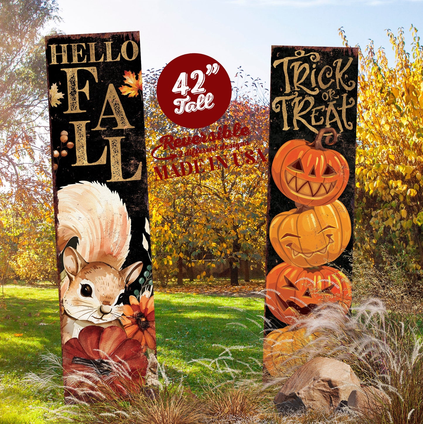 42-inch Fall & Halloween Garden Stake - Perfect for Outdoor Decor - Reversible Yard Art and Garden Decoration | Autumn Garden Accent