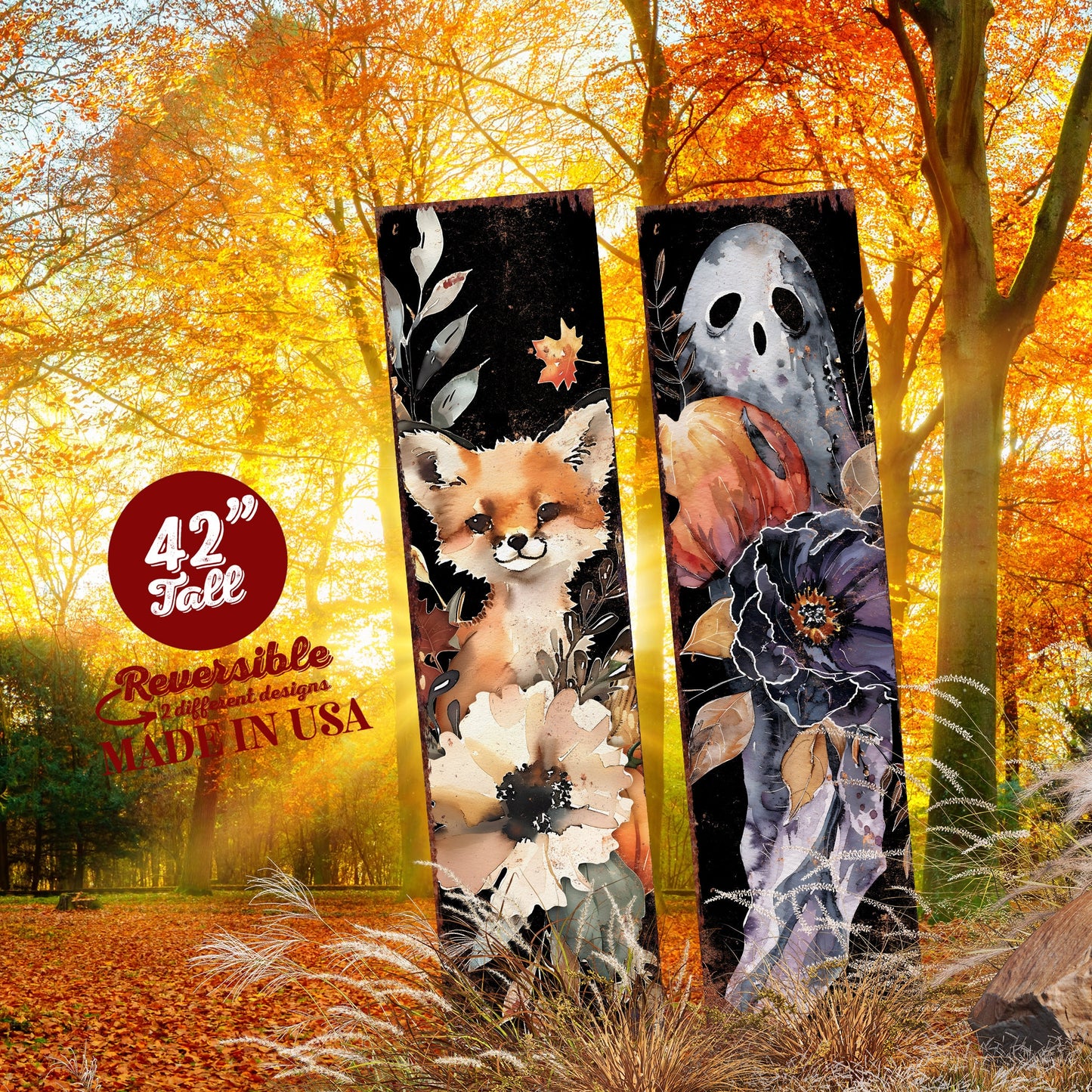 42-inch Fall & Halloween Garden Stake |  Reversible Yard Art and Garden Decoration | Autumn Garden Accent | Perfect for Outdoor Decor