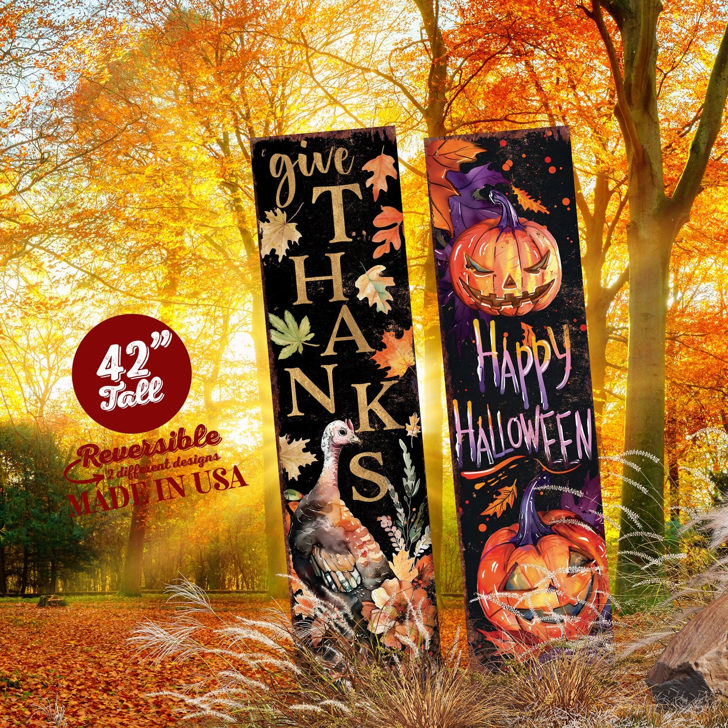 42-inch Fall & Halloween Garden Stake | Autumn Garden Accent |Reversible Yard Art and Garden Decoration | Perfect for Outdoor Decor