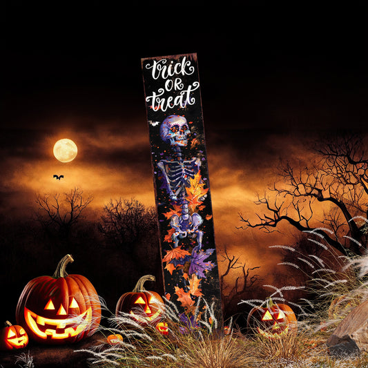 42-inch Trick or Treat Watercolor Skeleton Garden Stake | Halloween Decor - Perfect for Outdoor Decor on Patio and Lawn