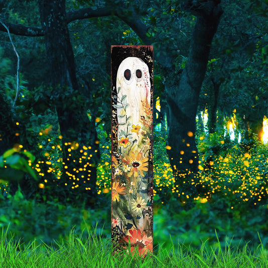 42-inch Halloween Watercolor Ghost Wildflower Garden Stake | Wooden Halloween Decor | Perfect for Outdoor Decor on Patio and Lawn