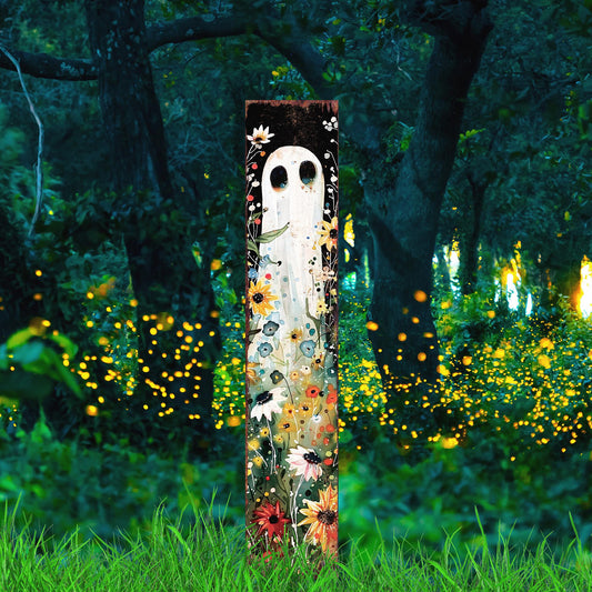 42in Halloween Watercolor Ghost Wildflower Garden Stake | Wooden Halloween Decor | Perfect for Outdoor Decor on Patio and Lawn