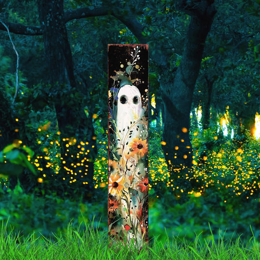 42in Halloween Garden Stake | Watercolor Ghost Wildflower | Wooden Halloween Decor | Perfect for Outdoor Decor on Patio & Lawn