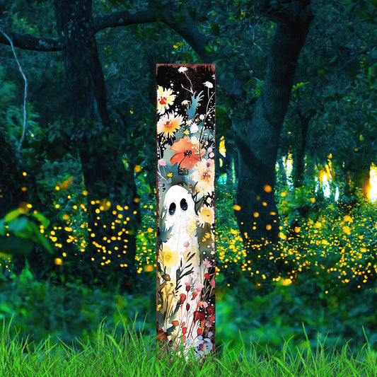 42in Halloween Watercolor - Ghost Wildflower Garden Stake - Wooden Halloween Decor | Perfect for Outdoor Decor on Patio & Lawn