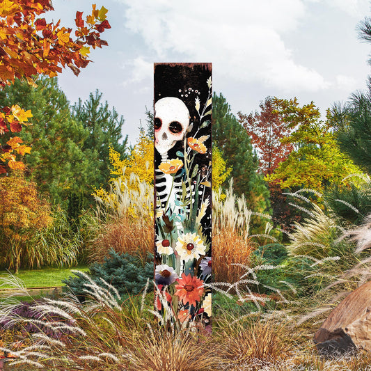 42in Halloween Garden Stake |  Watercolor Skeleton | Outdoor Patio & Lawn Decoration - |Wildflower Halloween Decor|Wooden Decor