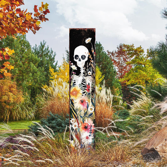 42in Halloween Garden Stake |  Watercolor Skeleton | Outdoor Patio & Lawn Decoration |Wildflower Halloween Decor|Wooden Decor