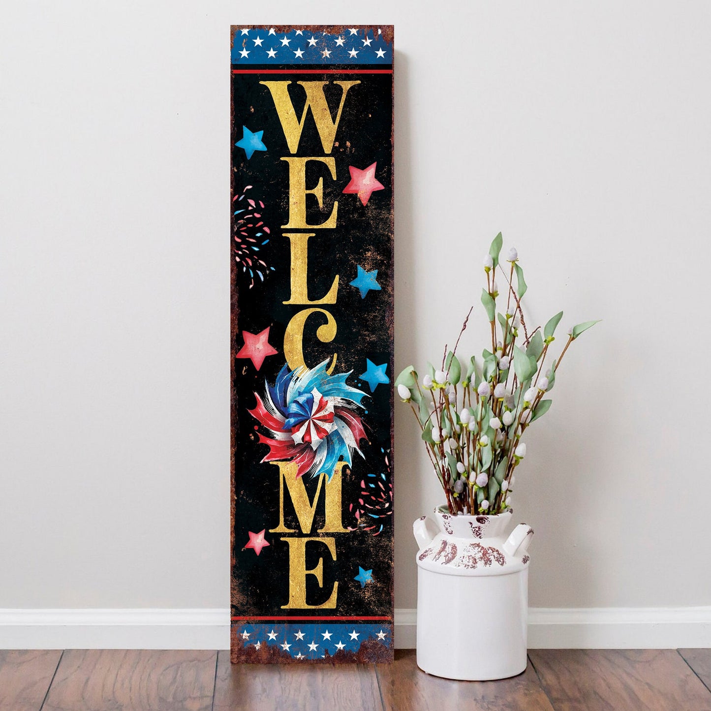 36in 4th of July Porch Sign - Rustic Farmhouse Decor - UV Protected, Reversible - Ideal for Door, Wall, Outdoor Entrywayï¼ Fireplace