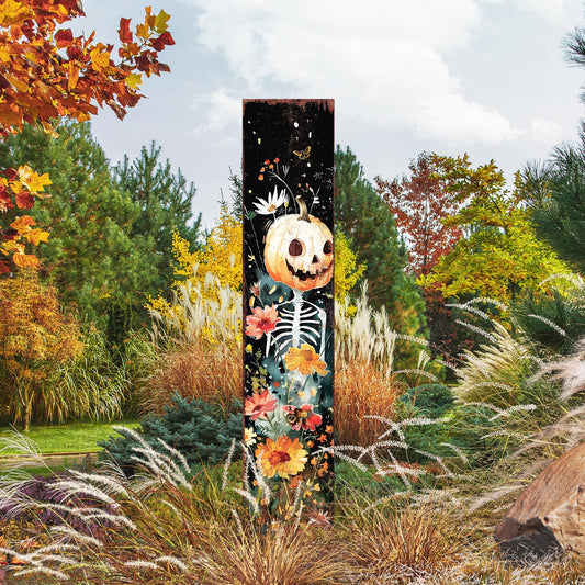 42in Halloween Wooden Garden Stake, Watercolor Jack O Lantern | Outdoor Patio and Lawn Decoration | Halloween Wildflower Decor