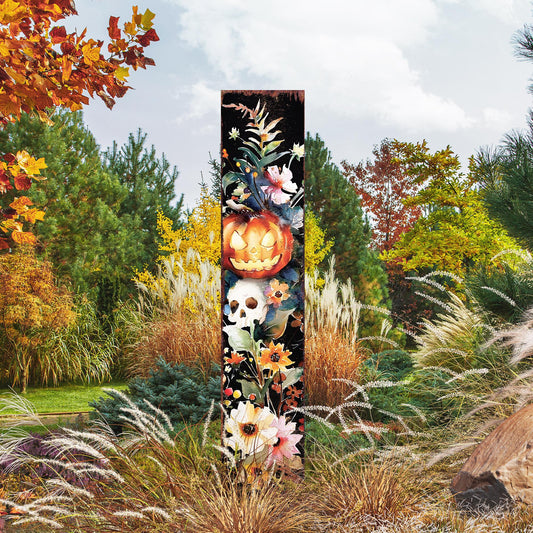 42in Halloween Garden Stake | Wooden Watercolor Jack O Lantern | Outdoor Patio and Lawn Decoration | Halloween Wildflower Decor