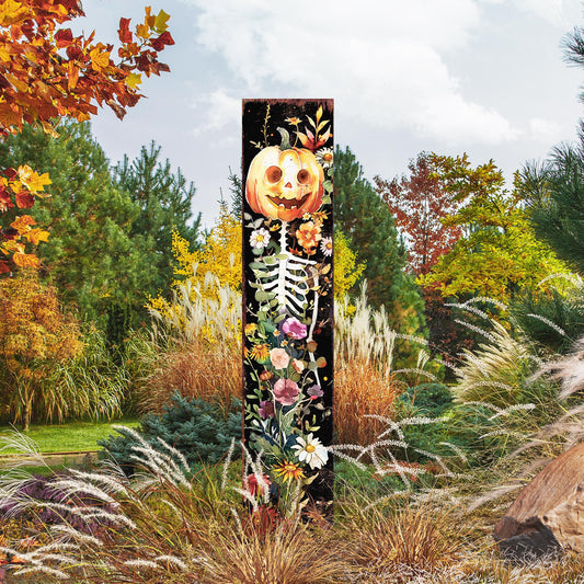 42in Halloween Garden Stake | Watercolor Jack O Lantern | Outdoor Patio and Lawn Decoration | Halloween Wildflower Wooden Decor