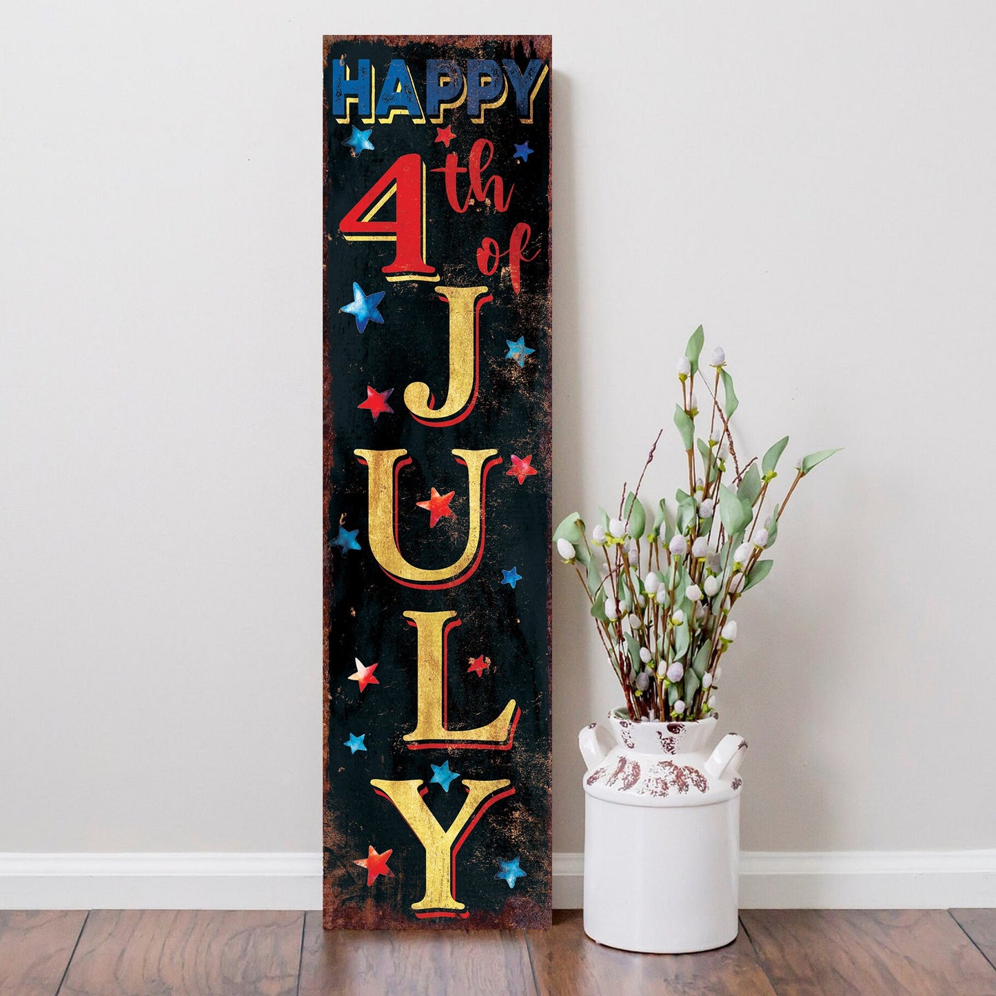 36in 4th of July Porch Sign - Rustic Farmhouse Decor - UV Protected, Reversible - Ideal for  Mantel ,  Outdoor Entryway, Wall, Door