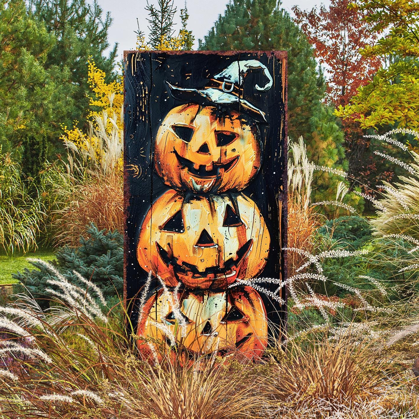 30-inch Halloween Jack O_ Lantern Garden Stake | Wooden Halloween Decor | Halloween Yard Decor, Halloween Garden Decor | Halloween Sign