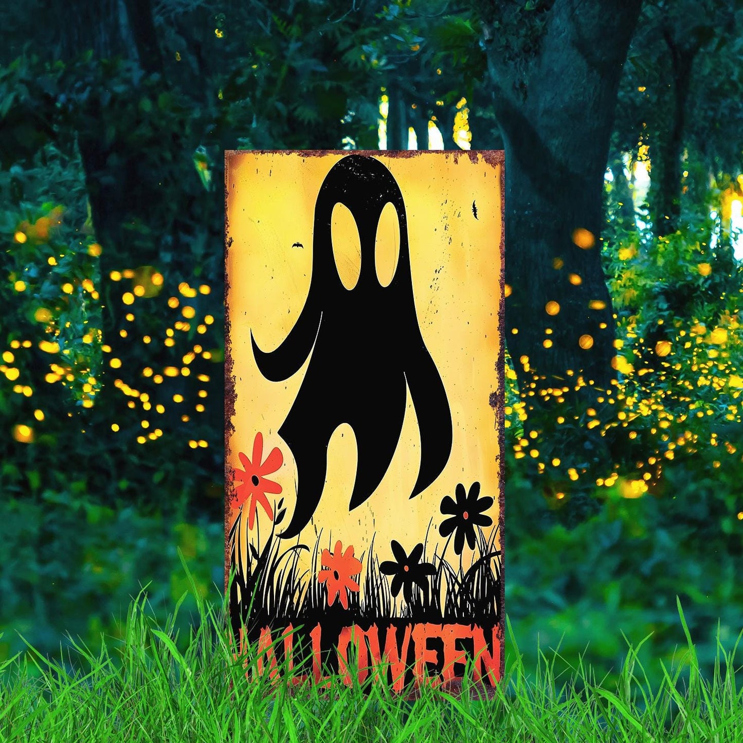 30in Halloween Ghost Garden Stake | Wooden Halloween Decor | Halloween Sign | Halloween Yard Decor | Halloween Retro Style Decor