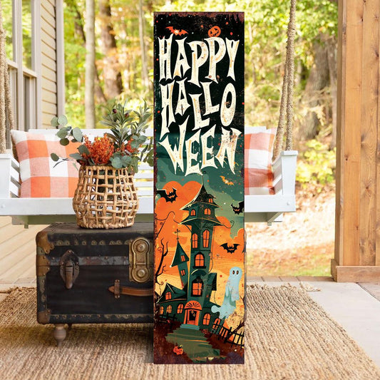 36in Wooden Happy Halloween Porch Sign - Front Porch Halloween Welcome Sign, Vintage Halloween Decoration, Halloween Decoration