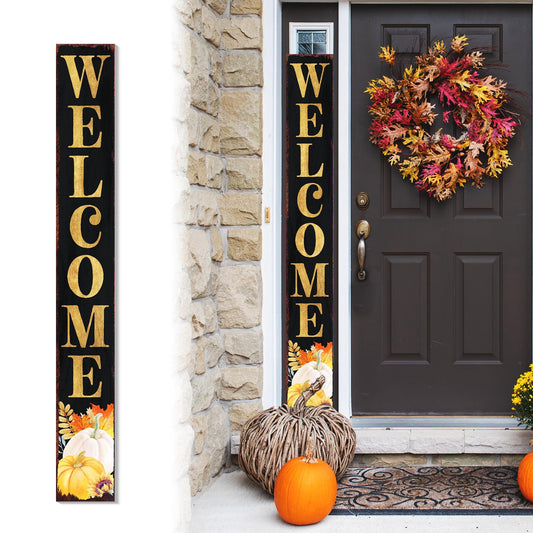 72in Fall Welcome Porch Sign - Front Porch Fall Black Welcome Sign with Vintage Autumn Decoration, Rustic Thanksgiving Decor for Outdoor