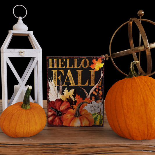 15in Hello Fall Table Decor - Fall Decor Wooden Autumn Tabletop Sign Decoration for Home, Farmhouse Harvest Holiday Indoor Party Decor