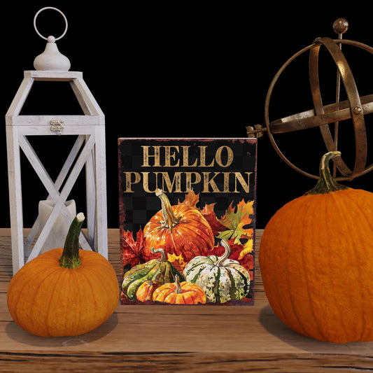 15in Hello Pumpkin Fall Table Decor - Fall Wooden Decor Autumn Tabletop Sign Decor for Home, Farmhouse Harvest Holiday Indoor Party Decor