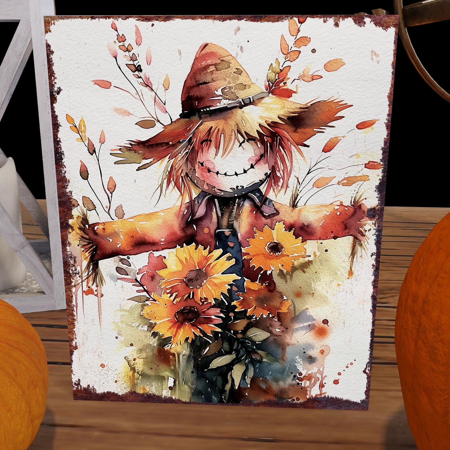 15in Fall Scarecrow Table Decor - Fall Wooden Decor Autumn Tabletop Sign Decor for Home, Farmhouse Harvest Holiday Indoor Party Decor